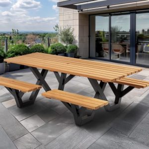 Alternative view of Picknicktafel hardhout, metalen frame, open instap