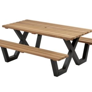 Picknicktafel hardhout, metalen frame, 180?160 cm